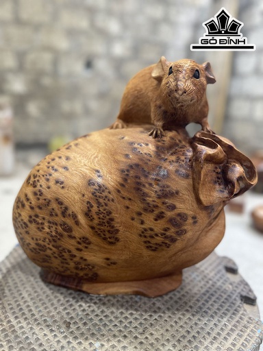 Tượng Chuột Phong Thủy Gỗ Nu Ngọc Am Cao 26 Ngang 26 Sâu 16 (cm)