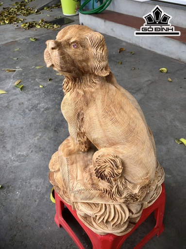 Tượng Chó Gỗ Ngọc Am Cao 40 Ngang 27 Sâu 24 (cm)