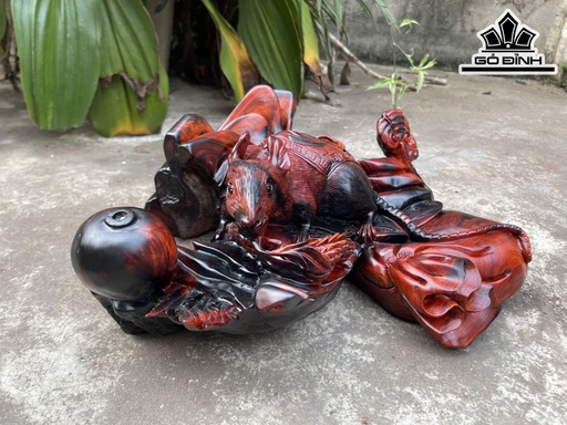 Tượng Nhất Tý Kéo Bao Tiền Gỗ Trắc Cao 12 Ngang 38 Sâu 35 (cm)