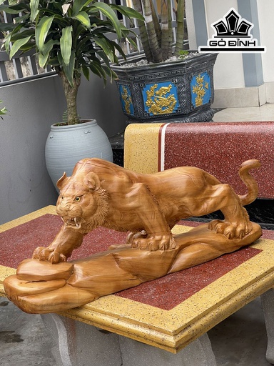 Tượng Hổ Phong Thủy Gỗ Ngọc Am Cao 37 Ngang 78 Sâu 22 (cm)