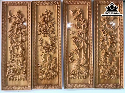 Bộ Tranh Tứ Quý Gỗ Pơ Mu Dài 120 Rộng 40 Dày 4 (cm)