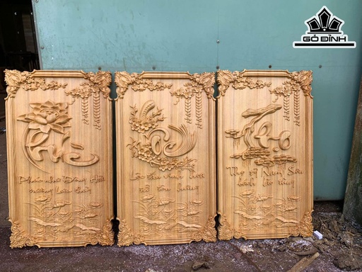 Tranh Phúc Lộc Thọ Gỗ Pơ Mu Cao 70 Ngang 40 Dày 3 (cm)