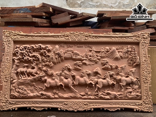 Tranh Mã Đáo Thành Công Gỗ Hương Đá Kích Thước 67x127x4 (cm)