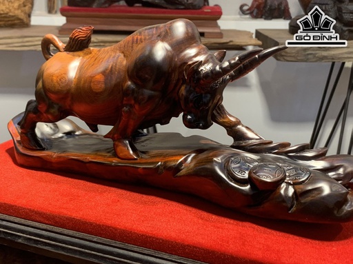 Tượng Bò Tót Gỗ Trắc Cao 17 Ngang 37 Sâu 10 (cm)