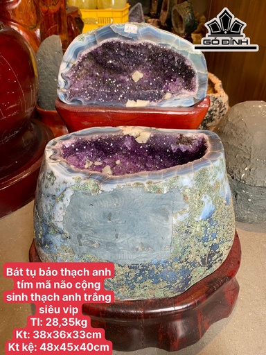 Bát Tụ Bảo Đá Mã Não Cao 48 Ngang 45 Sâu 40 (cm) 28,35kg Riêng Đá Cao 38 Ngang 36 Sâu 33 (cm)