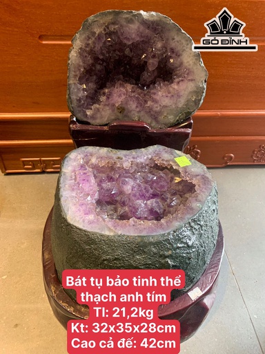 Bát Tụ Bảo Đá Thạch Anh Tím Cao 42 Ngang 35 Sâu 28 Riêng Đá Cao 32 (cm) 21,2kg