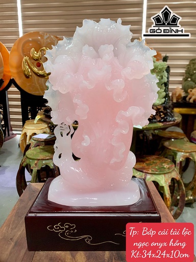 Tác Phẩm Bắp Cải Tài Lộc Đá Onyx Hồng Cao 34 Ngang 24 Sâu 10 (cm)