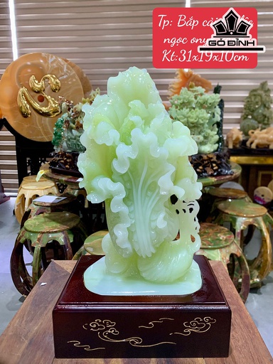 Tác Phẩm Bắp Cải Tài Lộc Đá Onyx Xanh Cao 31 Ngang 19 Sâu 10 (cm)