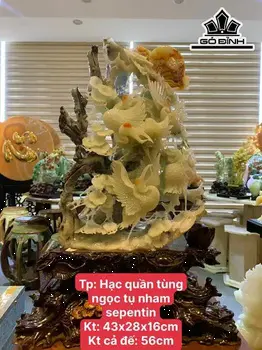 Tác Phẩm Hạc Quấn Tùng Đá Serpentine Cao 56 Ngang 28 Sâu 16 Riêng Đá Cao 43 (cm)