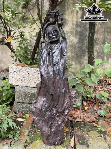 Tượng La Hán Trường My Gỗ Mun Sừng Cao 48 Ngang 19 Sâu 12 (cm)