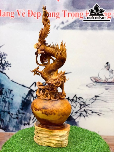 Tượng Rồng ( Nhất Long) Trấn Chum Gỗ Nu Hương Cao 84 Ngang 26 Sâu 23 (cm)