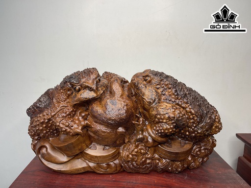Tượng Song Cóc Gỗ Nu Ngọc Am Cao 25 Ngang 48 Sâu 20 (cm)