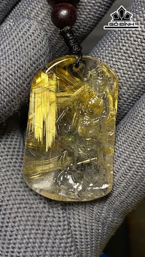 Mặt Dây Chuyền Quan Âm Hoa Thị Đá Thạch Anh Tóc Vàng Cao 37 Ngang 22,4 Sâu 10 (mm) 16g