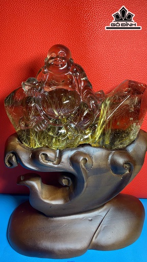 Tác Phẩm Di Lặc Đá Thạch Anh Tóc Vàng Cao 174 Ngang 109,9 Sâu 42,9 (mm) 690g