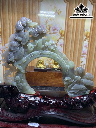 Tác Phẩm Du Sơn Ngoạn Thủy Đá Ngọc Bích (Nephrite Jade) Cao 204 Ngang 149 Sâu 14,1 (mm) 372,8g