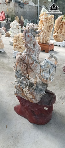 Tượng Gà Đá Canxit Đa Sắc Cao 43 Ngang 29 (cm) 13kg