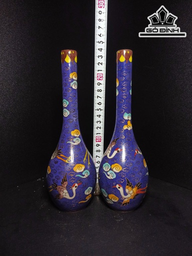 Đôi Bình Pháp Lam Họa Tiết Hạc Mây Cao 23,5 (cm) 1,8kg