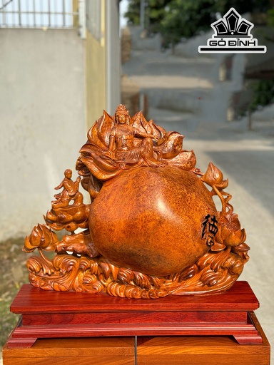 Tượng Phật Mẹ Quán Thế Âm Ngự Liên Hoa Gỗ Nu Hương Cao 65 Ngang 65 Sâu 28 (cm)