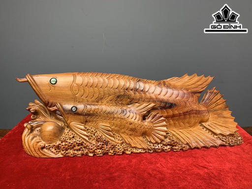 Tượng Cá Kim Long Mẫu Tử Gỗ Hương Cao 19 Ngang 61 Sâu 18 (cm)
