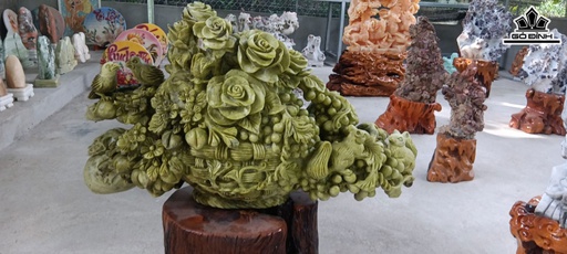 Tác Phẩm Giỏ Hoa Đá Serpentine Cao 78 Ngang 82 (cm) 78kg