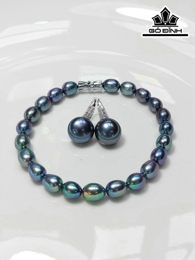 Set 2 Món Ngọc Trai Bán Cầu Xanh Đen Size 5-6 li