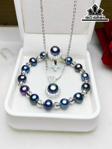 Set 3 Món Ngọc Trai Xanh Đen Size 7-8 li