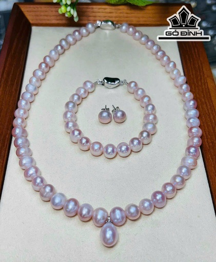 Set 3 Món Dây Chuyền Ngọc Trai Tím Size 8 Li
