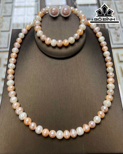 Set 3 Món Vòng Cổ Ngọc Trai Oval Tứ Quý Size 7 - 8 Li