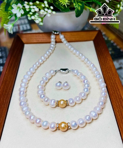 Set 3 Món Vòng Cổ Ngọc Trai Ovan Size 7-8 li