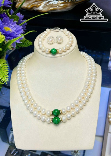 Set 3 Món Vòng Cổ Ngọc Trai Ovan Size 8 li