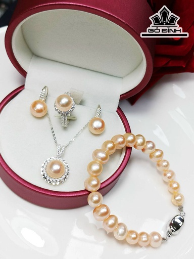 Set Ngọc Trai Nước Ngọt Hồng Cam Size 8 li