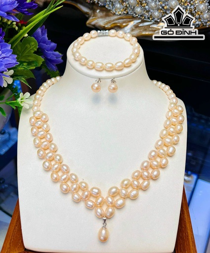 Vòng Cổ Ngọc Trai Nước Ngọt Hồng Cam Size 7-8 li