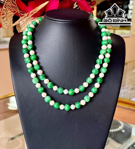 Vòng Cổ Ngọc Trai Oval Trắng Mix Mã Não Size 8 Li