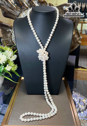 Vòng Cổ Ngọc Trai Ovan Thắt Nút Size 7-8 li