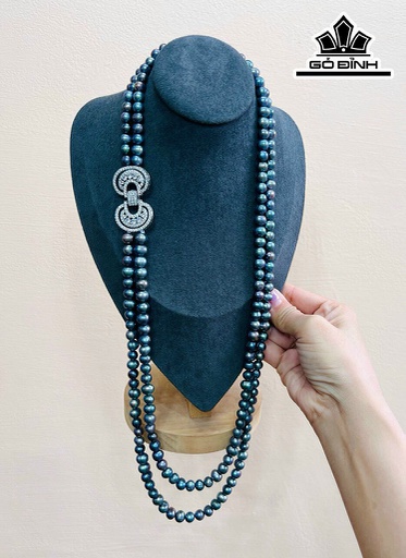 Vòng Cổ Ngọc Trai Ovan Xanh Đen Size 8 li