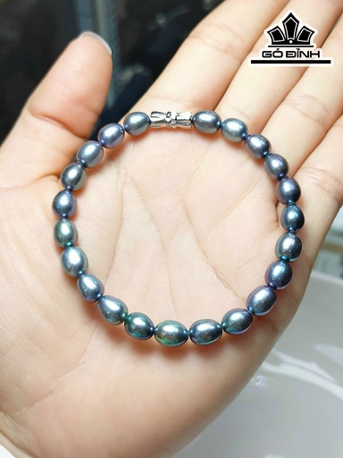 Vòng Tay Ngọc Trai Giọt Nước Xanh Đen Size 5-6 li