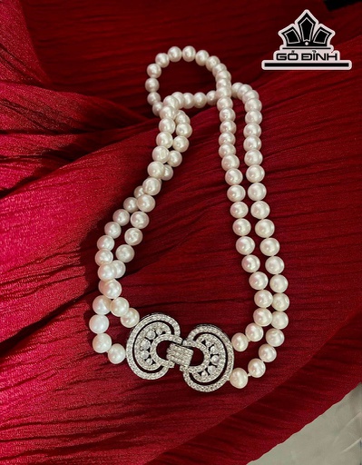 Vòng Cổ Ngọc Trai Nước Ngọt Kết 2 Vòng Dài 43 cm Size 7 li