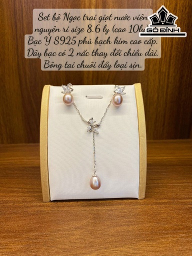 Set 2 Món Bông Tai Ngọc Trai Giọt Nước Size 8,6 Li