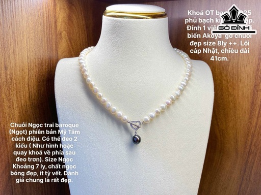 Vòng Cổ Ngọc Trai Dài 41 cm Size 7 li Mặt Akoya Size 8 li