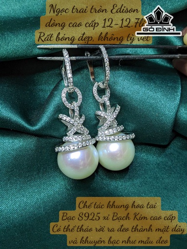 Bông Tai Ngọc Trai Edison Tròn Size 12-12.7 li