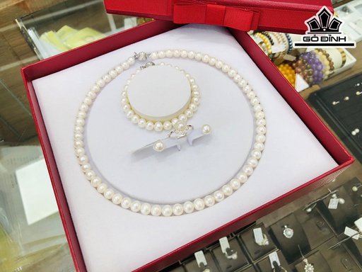 Set 4 Món Vòng Cổ Ngọc Trai Trắng Size 7 Li