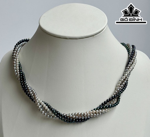 Vòng Cổ Ngọc Trai Akoya Kết 5 Vòng Dài 43 cm Size 3.02-3.39 li (Có Kiểm Định)