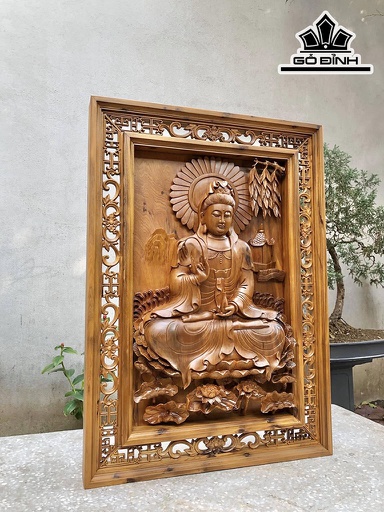 Tranh Phật Bà Quán Thế Âm Bồ Tát Gỗ Bách Xanh Dài 86 Rộng 61 Dày 10 (cm)