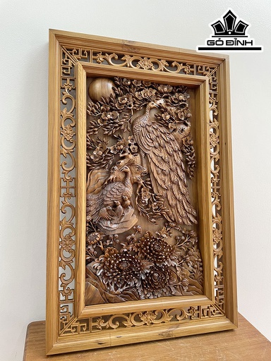 Tranh Phu Thê Viên Mãn Gỗ Bách Xanh Cao 90 Ngang 61 Sâu 7 (cm)