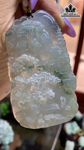 Mặt Dây Chuyền Sơn Thủy Băng Hoa Bay Đá Cẩm Thạch Cao 80 Ngang 48,6 Sâu 10,2 (mm) 71,5g