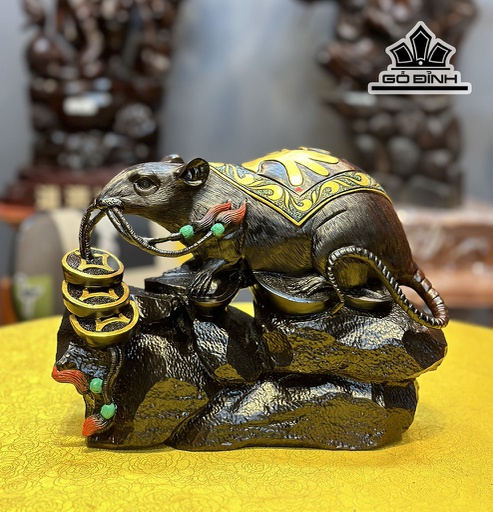 Tượng Chuột Phong Thủy Gỗ Trắc Cao 20 Ngang 26 Sâu 11 (cm)