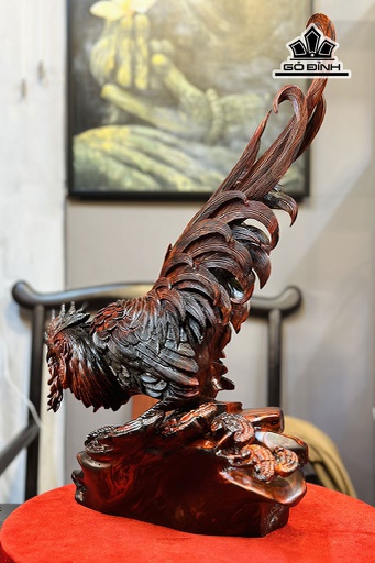 Tượng Nhất Kê Gỗ Trắc Cao 56 Ngang 38 Sâu 20 (cm)