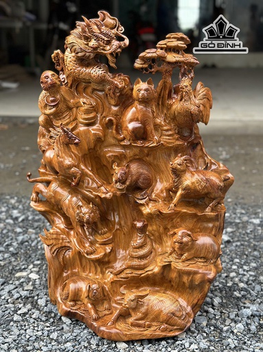 Tác Phẩm 12 Con Giáp Gỗ Hương Cao 72 Ngang 50 Sâu 30 (cm)