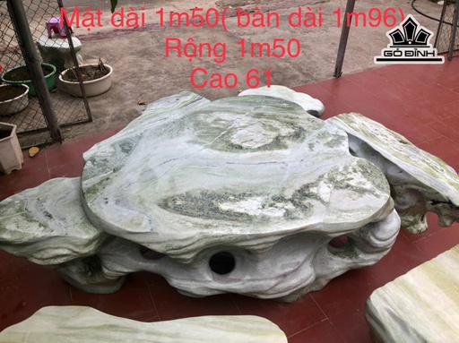 Bộ Bàn 6 Đôn Đá Serpentine Cao 61 Ngang 150 (cm) Riêng Mặt Bàn Ngang 150 (cm)