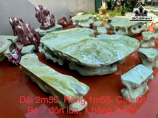 Bộ Bàn 7 Đôn Đá Serpentine Cao 68  Ngang 155 Dài 255 (cm)